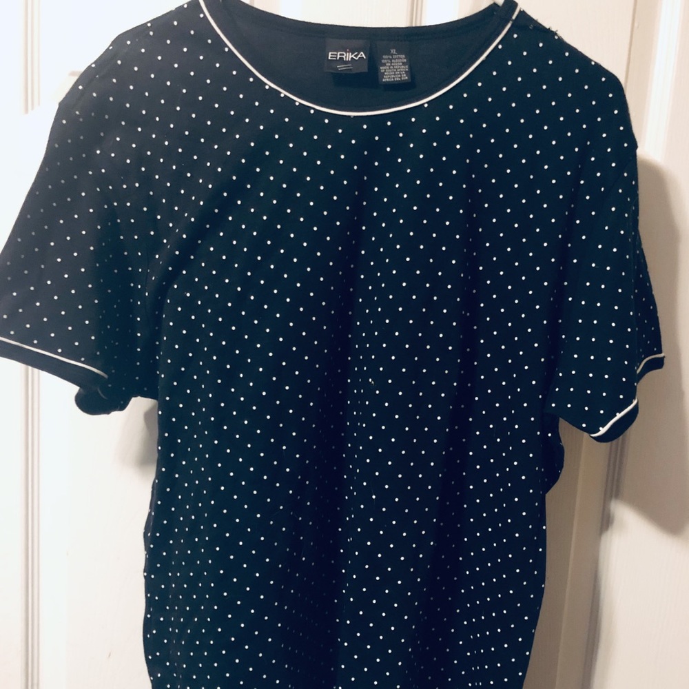 Black pullover Tee with white polkadots